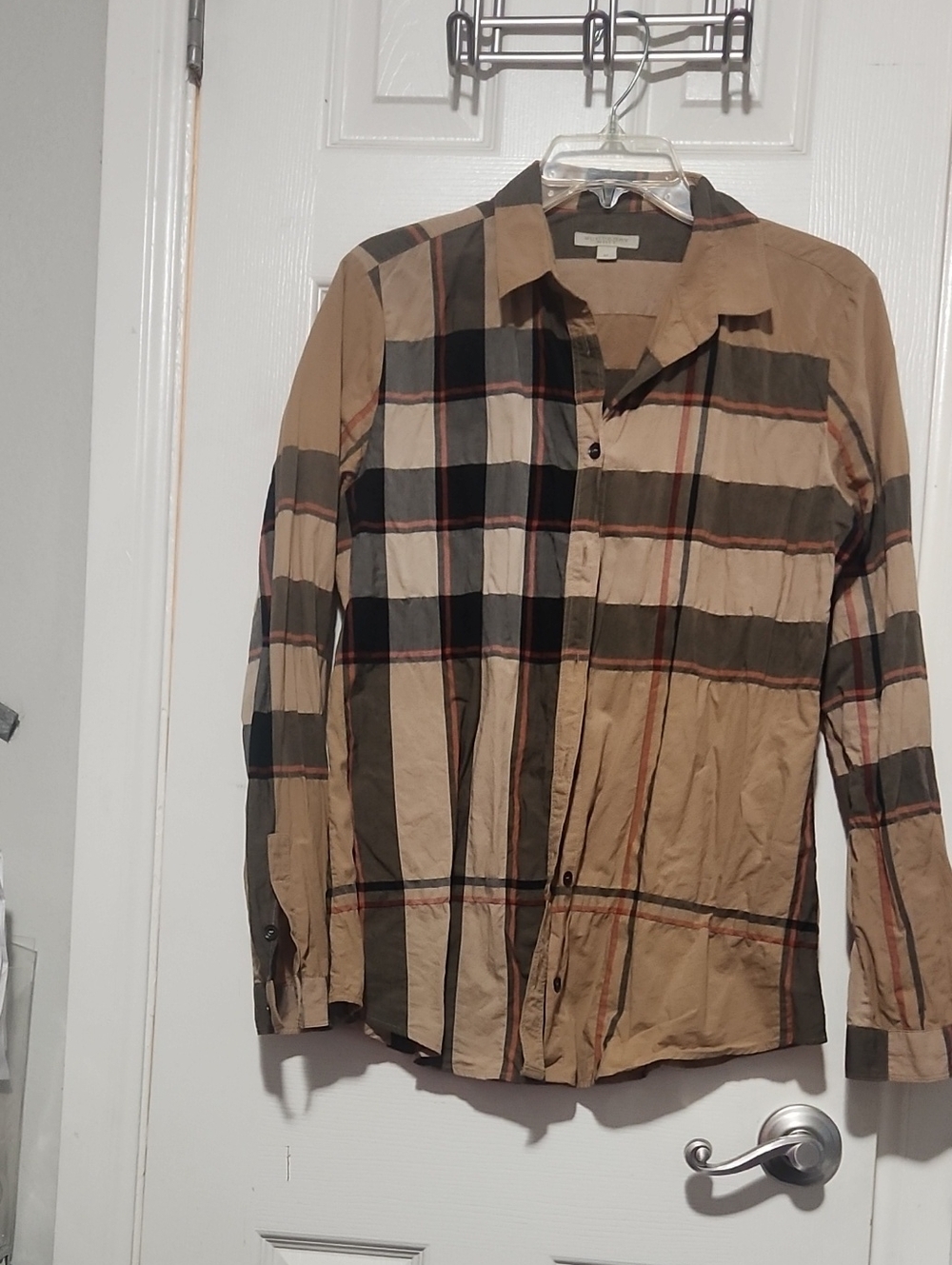 Burberry Beige Tan Plaid Button-Front Blouse